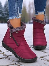 economico Stivali di neve e inverno-stivali da neve invernali caldi da donna con fodera in pelliccia sintetica e cerniera laterale, stivaletti antiscivolo impermeabili per l'uso all'aperto