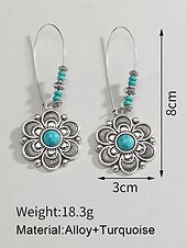 voordelige Damesoorbellen-Boheemse oorbellen met bloemen en turquoise steen voor dames, vintage oorbellen van legering voor casual gebruik, op het strand en op feestjes