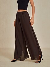 economico pantaloni eleganti da donna-Per donna Culotte Gamba Larga Pantaloni a gamba dritta Elegante Stile Classico Casual Lunghezza intera Vita media Tinta unica Elastico in vita Elasticizzato Matrimonio Vacanza Feste Marrone