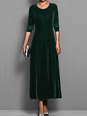 abordables Robe de cocktail-Femmes Robe Longue Maxi Robe Robe en Velours Robe Décontractée Robe de Cocktail Élégant Mode Moderne Quotidien Soirée Week-end Coupe régulière Uni Manche 3/4 Col ras du cou Noir Rouge Bleu Violet