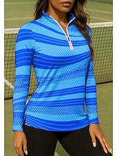 tanie Koszula damska-Damskie Geometryczny Koszula Koszulka sportowa Koszulka polo Koszulka do tenisa Długi rękaw Zamek Kwiaty UPF50+ Odporny na UV Wysoka elastyczność Odprowadza wilgoć Oddychający Siatkówka Bransoletka