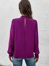 Χαμηλού Κόστους Επίσημες Μπλούζες-Γυναικεία Πουκάμισο Κομψή Φιλάρεσκος Σατέν Μπλούζα Συμπαγές Χρώμα Στυλάτο Καθημερινό Μακρυμάνικο Ζιβάγκο Κανονικά μπλουζάκια Καθημερινά Εξόδου Μαύρο Κίτρινο Πράσινο Ανοικτό Ρουμπίνι Βυσσινί