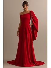preiswerte A-Linie Abendkleider-A-Linie Abendkleid Elegant Formelle Kleidung Formell Hochzeit Bodenlang Dreiviertelarm Schulterfrei Tasche Stretch Satin mit Gerafft 2025