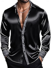 preiswerte Satinhemden für Herren-Herren Hemd Satinhemd Kleidhemd Freizeithemd Knopfhemd Abschlussballhemd Einfach Hochzeit Party Silber Rosa Rote Blau Langarm Revers Frühling Ganzjahres Bekleidung