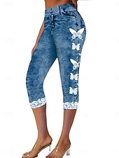 abordables Impression 3D Bleue-Femmes Pantalon capri Leggings Vacances ancien Mode Longueur mollet Taille Moyenne Fleuri Graphique Impression 3D Impression Doux Respirant Micro-Élastique Vacances Rue Décontracté Rosé Bleu ciel