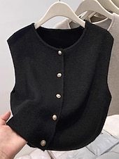 ieftine Veste din Tricot-Pentru femei Pulover Vestă pulover Șic Stradă Casual Culoare solidă Stil Nautic Nasturi Tricotat Fără manșon Topuri obișnuite Tricotat Zilnic Concediu Sfârșit de săptămână Negru Caisă Toamnă Iarnă