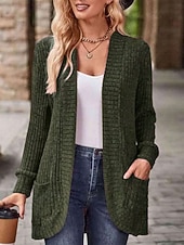 billiga Öppen front cardigan-Dam Vardaglig jacka Bekväm Andningsfunktion Ficka Ledigt Slät Semester Gata Dagliga kläder Utekväll Öppen front Normal Kraglös Normal Långärmad Ytterkläder Vin Himmelsblå Purpur Vår Höst