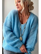 Női Pulóver Elegáns Divat Utcai sikk Tiszta szín V-alakú Kötött Hosszú ujj Normál felsők Kötött Szabadtéri Napi Hétvége Arcpír rózsaszín Medence Tavasz Ősz olcso Szilárd színek-Női Pulóver Elegáns Divat Utcai sikk Tiszta szín V-alakú Kötött Hosszú ujj Normál felsők Kötött Szabadtéri Napi Hétvége Arcpír rózsaszín Medence Tavasz Ősz