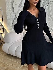 abordables Robe noire-Femmes Robe Midi Robe Tricot Robe de Soirée Robe Décontractée Moulant Élégant Mode Moderne Extérieur Soirée Quotidien Mince Uni manche longue Col en V Noir Blanche Rose Claire Printemps Hiver Automne