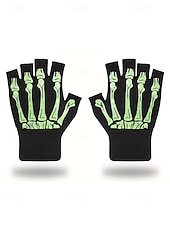 メンズハロウィンスケルトン指なし手袋 - 伸縮性のあるフリース素材の滑り止めニットミトン。コスプレ、パーティー、アウトドアウェアに最適。 お買い得  ハロウィンアクセサリー-メンズハロウィンスケルトン指なし手袋 - 伸縮性のあるフリース素材の滑り止めニットミトン。コスプレ、パーティー、アウトドアウェアに最適。