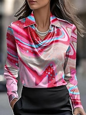 preiswerte Elegante Oberteile-Damen Bluse Ombre Grafik Abstrakt Elegant Stilvoll Basic Langarm Wasserfallausschnitt Normale Oberteile Arbeit Täglich Gerafft Drapiert Gelb Rosa Blau Purpur Grün Sommer Frühling Herbst