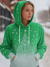 billige Julegensere og -gensere-Dame Pullover hettegenser-genser Grafisk Juletre Fritid Langermet Med hette Vanlige topper Festkveldsklær Gate Hverdag Rød Blå Lilla Grønn Vår Høst Vinter