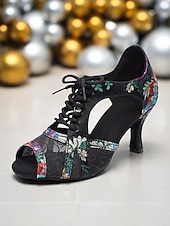 cheap Latin Shoes-Women&#039;s Lace-Up Latin Dance Shoes with Embroidered Mesh Design - Professional Ballroom Heels for Performance and Party Wear
