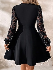 preiswerte abendkleider-Damen Minikleid Freizeitkleid Cocktailkleid Elegant Mode Modern Laternenärmel Täglich Abendgesellschaft Wochenende Normale Passform Einfach Langarm Rundhalsausschnitt Schwarz Frühling Herbst