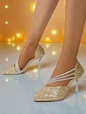 economico Pumps Classici-Scarpe con tacco a punta e glitter oro da donna: eleganti décolleté con tacco alto e cinturino per eventi formali e feste notturne