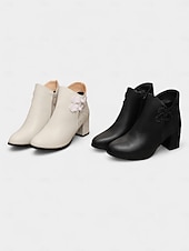 preiswerte Stiefeletten-Weiße Damen-Stiefeletten aus Kunstleder mit Jacquard und Blockabsatz – stylische kurze Winterstiefeletten für Damen, ideal für Urlaubspartys, Outdoor-Bekleidung und lässigen Streetstyle