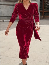 abordables Robe de cocktail-Femmes Robe Midi Robe en Velours Robe de Soirée Robe de Cocktail Élégant Mode Moderne Soirée Date Coupe régulière Uni manche longue Col ras du cou Noir Vin Vert Bleu de minuit Automne Hiver