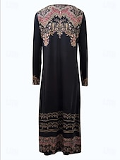 ieftine Rochie boho-Pentru femei Rochie Maxi Rochie A line Rochie de vară Vacanță Casual Boho Zilnic Fit regulat Grafic Geometric Manșon Lung Stil Nautic Negru Maro Deschis Albastru piscină Albastru celest Var