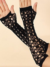 お買い得  ファッションアクセサリー-レディースハロウィンゴシックレースグローブ - パーティー、コスプレ、コスチューム衣装に最適なブラックフィッシュネットフィンガーレスアームウォーマー
