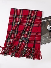 billige Skjerf for kvinner-Juleruteskjerf til dame, varmt vinterskjerf med tartan og frynser, koselig motetilbehør til høytidsfester og utendørs bruk