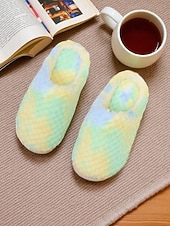 baratos Chinelos de mulher-Pantufas femininas tie-dye com estampa de arco-íris e pelúcia – chinelos confortáveis e confortáveis para usar em casa, para dormir na casa ou para usar em casa no inverno
