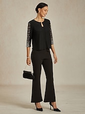 ieftine Bluze elegante-Pentru femei Topuri imbracate Topuri de seară Strălucire Ștrasuri Stras Elegant Petrecere Lungime Manșon 3/4 Stil Nautic Muncă Invitat la nunta Îmbrăcăminte de seară de petrecere Negru Primăvar