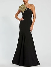 cheap Ball Gown Evening Dresses-Black Tie Mermaid / Trumpet Evening Gown Elegant Formal Dress Formal Wedding Floor Length Sleeveless One Shoulder Capes Stretch Crepe with Shawl 2025