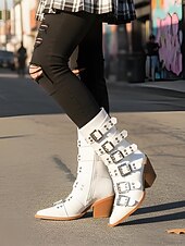 levne Pro ženy-Dámské Boty Motorkářské boty Venkovní Párty hudební festival Boty do lýtka Nýty Přezky Zip Kačenka Palec do špičky Punk gotický Umělá kůže Zip Matná černá Zářivě černý Bílá