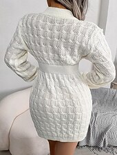 preiswerte Pulloverkleider-Damen Minikleid Pulloverkleid Bodycon Etui-Kleid Mode Modern Täglich Wochenende Normale Passform Einfach Langarm Rundhalsausschnitt Schwarz Weiß Blau Frühling Herbst