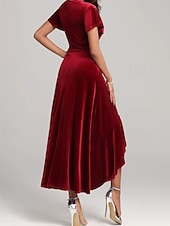 cheap Plain Dress-Women's Midi Dress Christmas Dress Velvet Dress Cocktail Dress Elegant Fashion Modern Daily Outdoor Evening Party Regular Fit Plain Short Sleeve V Neck Black Red Purple Spring Autumn