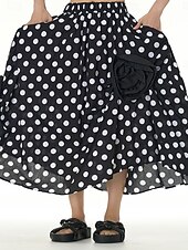 economico Gonne casual-Per donna Gonna Linea A Moda Casual Maxi Vita Alta Gonne A Pois Tasca Elasticizzato Streetwear Quotidiano Bianco e nero Nero / Bianco Nero Bianco Primavera Cotone