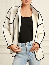 お買い得  ふわふわのスウェットシャツ-女性用 冬物コート ジャケット 保温 快適 ポケット ボタン カジュアル カラーブロック バケーション ストリート お出かけ 週末 レギュラー スタンド レギュラー 長袖 アウターウェア ホワイト コーヒー 秋 冬