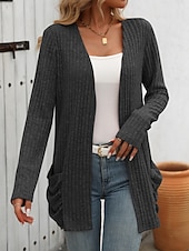 billiga casual jackor-Dam Vinterkappa Bekväm Andningsfunktion Ficka Öppen front Elegant Ledigt Slät Semester Gata Ledigt Dagliga kläder Öppen front Normal Kraglös Normal Långärmad Ytterkläder Rodnande Rosa Rubinrött Blå