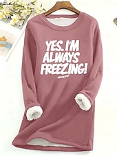 billiga Humor och citat Topp-Dam Pullover-tröja Grafisk Bokstav Varm Ledigt Suddig Långärmad Rund hals Långa toppar Gata Ledigt Svart Rodnande Rosa Blå Vår Höst Vinter