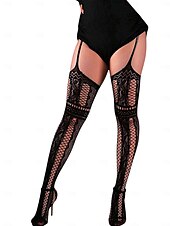 Χαμηλού Κόστους Αξεσουάρ Χαλοουίν-Γυναικείες μαύρες δαντελένιες κάλτσες από διχτυωτό ύφασμα, σέξι γοτθικές κάλτσες πάνω από το γόνατο για πάρτι αποκριών και cosplay με κοστούμια
