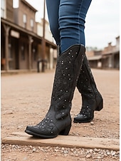 ieftine Cizme Cowboy &amp; Western-cizme de cowboy de epocă western de damă, împodobite cu strasuri, design din piele brodat pentru nunți și ocazii speciale