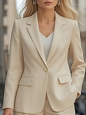 رخيصةأون بليزر وبدلات-نسائي سترة مريح جيب Buttons رسمي سهل رسمي المكتب عمل عادية طوي عادي كم طويل ملابس خارجية أسود أبيض أحمر الخريف الشتاء