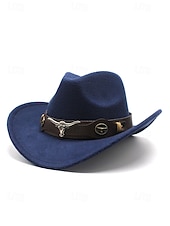 baratos Chapéus Femininos-Chapéu de cowboy masculino com faixa de cabeça de touro – chapéu fedora vintage de feltro com aba larga para rodeio, estilo ao ar livre e presente de Natal