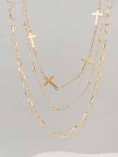 abordables Collar de mujer-Collar de cruz navideña para mujer, cadena de oro en capas con colgante de perla y diamantes de imitación, elegante joyería navideña para fiestas, bodas y regalos.