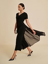 halpa haalari-Nainen Rento mekko Musta Lyhythihainen Lyhyt hiha Tavallinen Kesä Kaikki vuodenajat V kaula-aukko Pyöreä kaula-aukko Moderni S M L