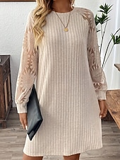 abordables Robes pull-Femmes Mini Robe Robe Décontractée Moderne Extérieur Vacances Quotidien Coupe régulière Uni manche longue Col ras du cou Abricot Printemps Automne