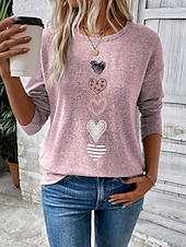 economico Maglietta Arte &amp; Design-Per donna Maglietta Stampato Cuore Grafico Vintage Moda Elegante Manica Lunga Girocollo Top Regolari Quotidiano Weekend Blu Nero Bianco Rosa Primavera Autunno Inverno