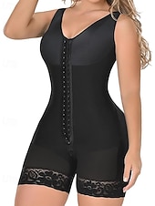 billiga Korsetter-Dam Shapewear Onesies Mode Ren färg Spets Lappverk Semester Gata Datum Ärmlös V-hals Svart Purpur Beige Vår Höst Skräddarsydd passform