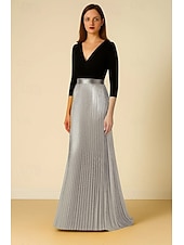 abordables Robes de soirée fourreau-Ligne A Robe de Soirée Élégant Robe de soirée Formel Mariage Longueur au sol Manche 3/4 Col en V Crêpe Extensible avec Plis 2025