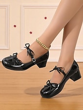 billige 1950-talls retro-Damesko med burgunderfargede Mary Jane-hæler i lakkskinn – vintage pensko fra 50-tallet med blokkhæl og spenne for jenter, cosplay og festantrekk