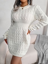 preiswerte Pulloverkleider-Damen Minikleid Pulloverkleid Bodycon Etui-Kleid Mode Modern Täglich Wochenende Normale Passform Einfach Langarm Rundhalsausschnitt Schwarz Weiß Blau Frühling Herbst