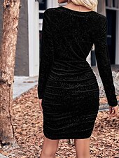 preiswerte abendkleider-Damen Minikleid Weihnachtskleid Samtkleid Abschlussballkleid Partykleid Elegant Modern Party Abendgesellschaft Cocktailparty Normale Passform Einfach Langarm Rundhalsausschnitt Schwarz Wein Grün