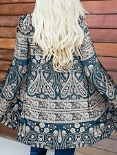 abordables Manteaux 3D-Femmes Manteau d&#039;Hiver Trench Léger Confortable Imprimé Front ouvert ancien Mode Occasionnel Boho Vintage Géométrique Vacances Occasionnel Long Sans Col Coupe régulière manche longue Vêtements