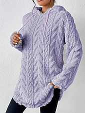baratos jaquetas casuais-Mulheres Pulôver Moletom Com Capuz Tecido Roupa de rua Casual Velo Sherpa Manga Longa Com Capuz Tops regulares Rua Feriado Com Cordão Preto Branco Vermelho Roxo Bege Outono Inverno