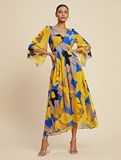 שמלת מקסי לנשים שיפון הדפס פרחוני מופשט שקוף זורם קז'ואל יעד חתונה אורחת חופשה טיולים נופש אביב קיץ סתיו זול שמלות פרחוניות-שמלת מקסי לנשים שיפון הדפס פרחוני מופשט שקוף זורם קז'ואל יעד חתונה אורחת חופשה טיולים נופש אביב קיץ סתיו